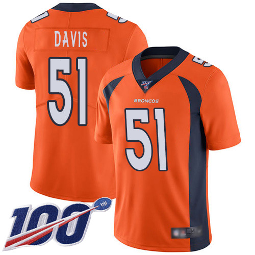 Men Denver Broncos 51 Todd Davis Orange Team Color Vapor Untouchable Limited Player 100th Season Football NFL Jersey